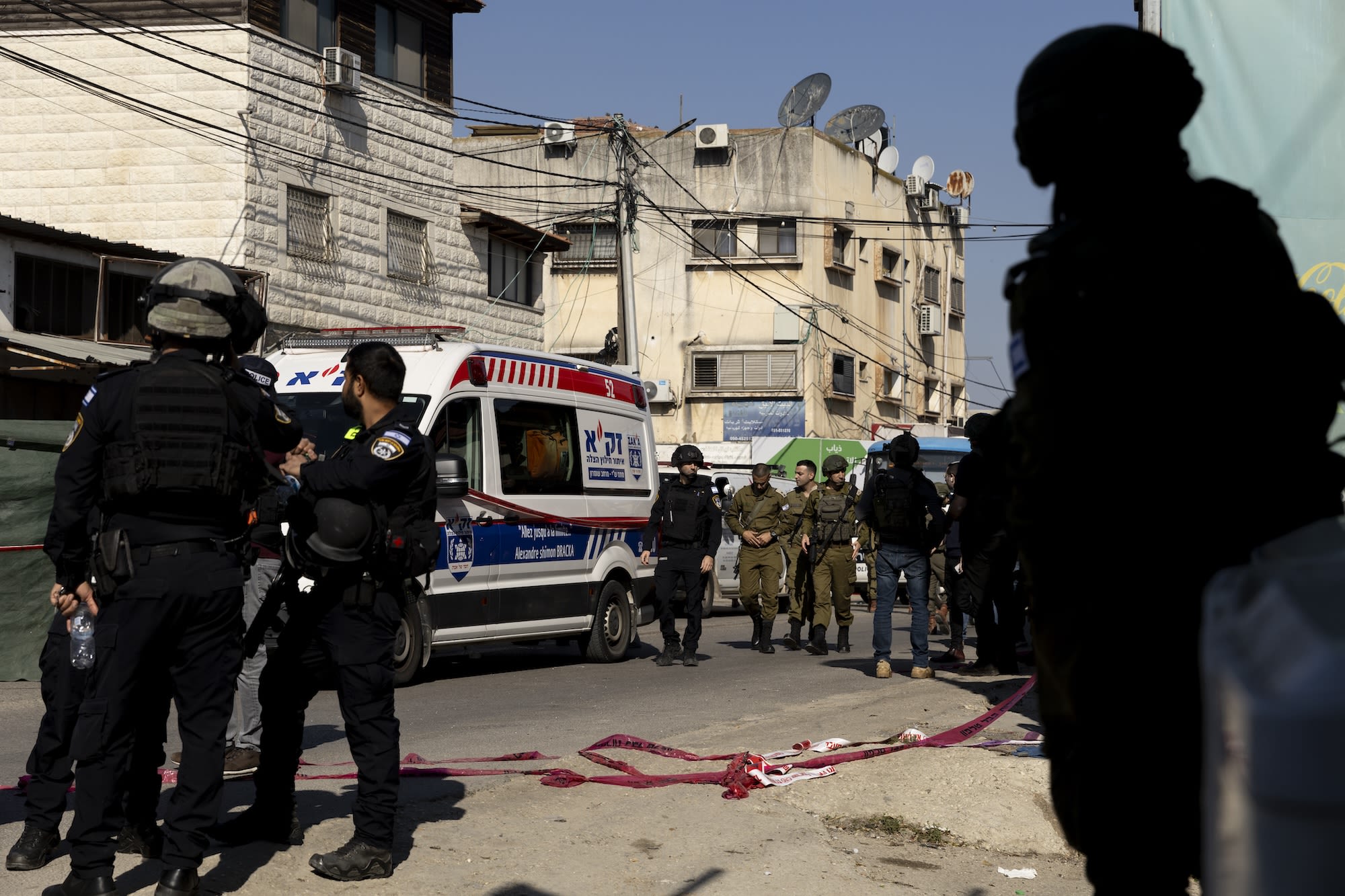 The scene near Al-Funduq in the West Bank following the shooting on 6 January 2025