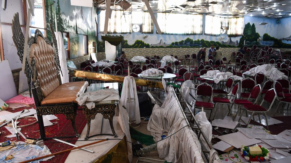Dubai City wedding hall, Kabul, following the IS-K suicide bombing that killed 92 people