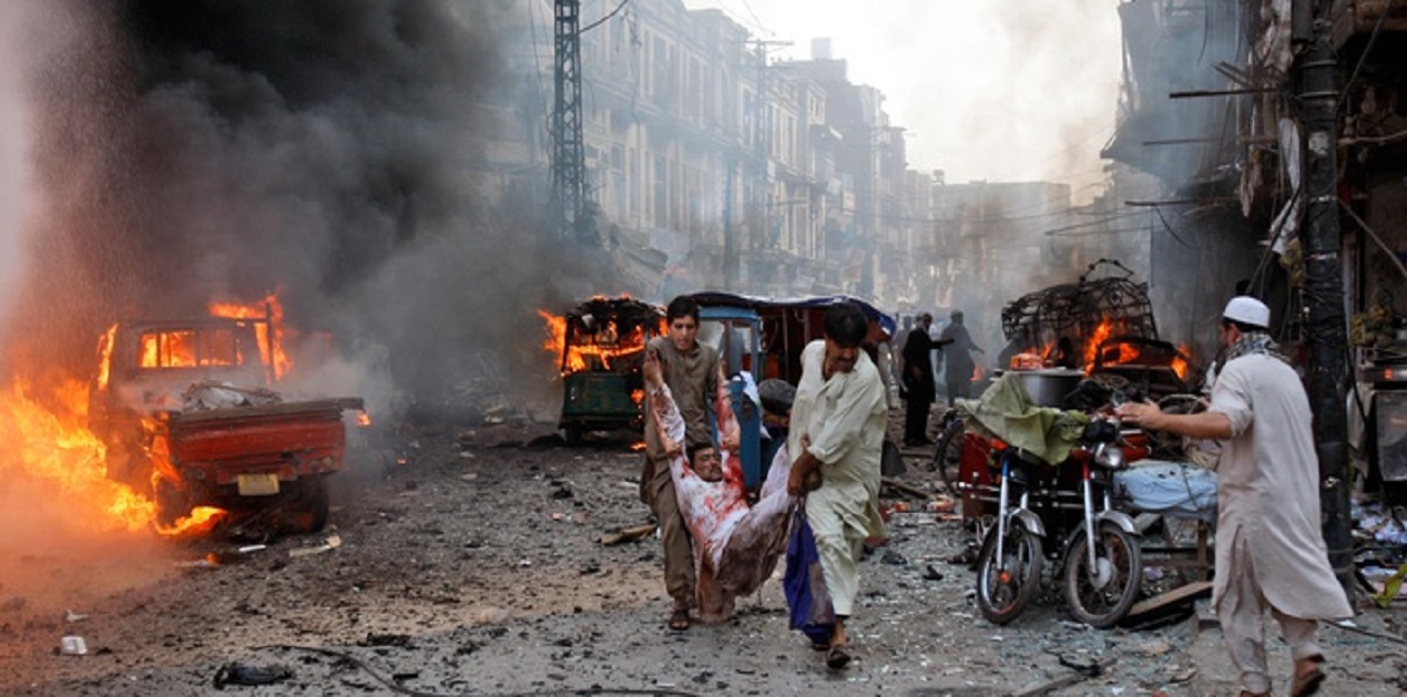 The site of the suicide bombing targeting an army convoy near Mir Ali, North Waziristan, on 28 June 2025